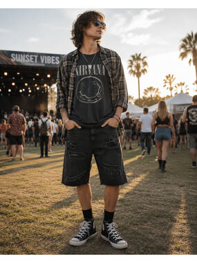 Grindhouse Mens 40 Black Distressed Denim Cutoff Shorts Grunge Indie Y2K